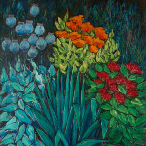 Jim H. Chung "Full Bloom in Blue" Oil, 1996