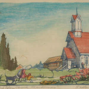Margaret Shelton "The Stolen Church" Linocut Woodblock Print, 1977